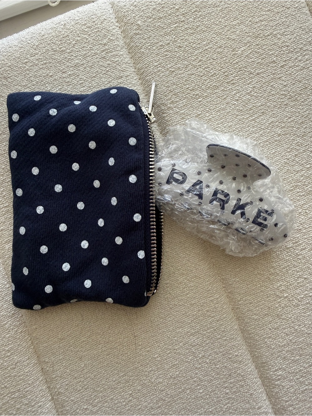 PARKE Claw Clip - Denim + White Polka Dot